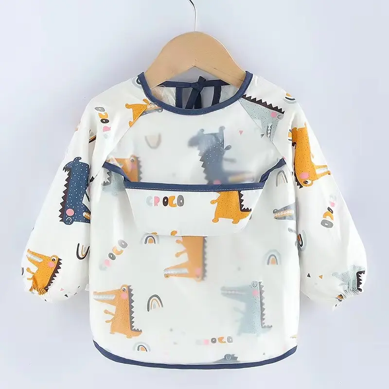Feeding Apron Smock with Pocket and Crumb Catcher Baby Bib Washable Long Sleeve Stain and Odor Resistant Toddler Waterproof OEM