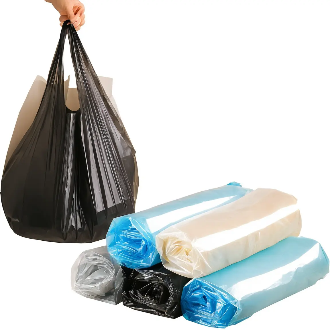 Sacolas compostáveis biodegradáveis para camisetas, sacolas de compras personalizáveis, sacola de lixo 100% Pbat Pla de 25kg, embalagens biodegradáveis