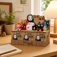 Figurines miniatures en bois gravées avec mémoire, lot de 6 boîtes mystères, personnages de dessins animés mignons, ornement de bureau, décoration de collection, cadeau