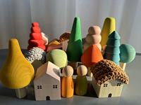 Bloques de Construcción Nórdicos, Casa de Crochet Apilable, Bosque Arcoíris, Árboles de Madera, Juguetes Educativos para Niños