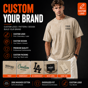 T-shirt décontracté pour homme, col rond, manches courtes, coupe classique, 200 grammes, 100 % coton, couleur unie, design vierge, beige - Product Image 3