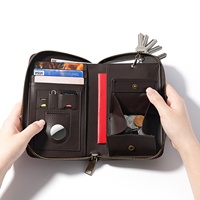 Pochette zippée multifonction vintage en cuir Crazy Horse, style rétro européen-américain, porte-passeport avec cordon, grande capacité pour cartes