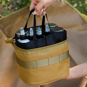 Khaki Oxford Cloth Tote Bag Portable Outdoor Storage For Camping Picnic Condiments And Oil Bottles Foldable Design - Product Image 2
