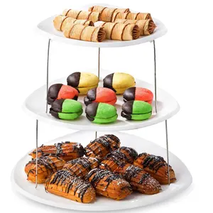 Hot Sale Colla psible Party Tray 3-stufige Vorspeisen schalen aus Kunststoff Twist Down und Fold Inside Serving Sandwiches Kuchen blech