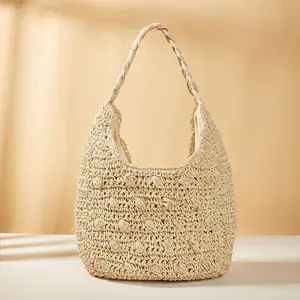 2024 Premium Quality Trendy Moroccan Summer Beige Wheat Straw Paper Beach Bag