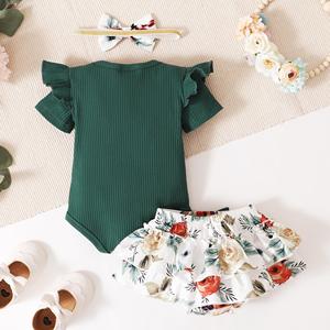 Neugeborenes Baby Kleid 12-18 Monate Säuglings kleidung Blumen Rüschen ärmel Sommer Stram pler Outfits - Product Image 2