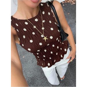 FOXA Camiseta sin mangas con estampado de lunares para mujer, camisa ajustada con volantes y sin mangas - Product Image 3
