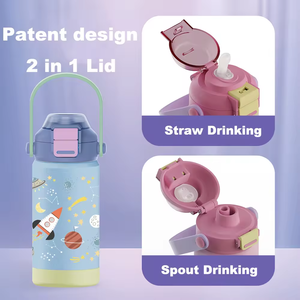 Botol Multi warna desain anak-anak disesuaikan termos vakum dinding ganda dengan tutup sedotan - Product Image 2