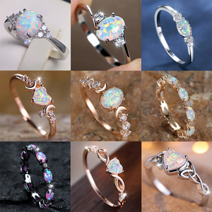 <span class=keywords><strong>Anillo</strong></span> de ópalo de fuego blanco arcoíris, anillos de Luna pequeña de Color rosa dorado y plateado para mujer, alianzas de boda, <span class=keywords><strong>anillo</strong></span> de compromiso de <span class=keywords><strong>piedra</strong></span> ovalada, joyería - Product Image 2