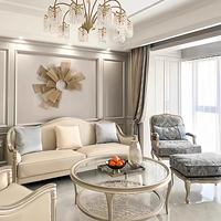 Amerikanisches Luxus-Sofa im Schlichten Lederdesign, Moderner Französischer Creme-Stil, Wohnzimmer-Kombination, Kleine Möbel