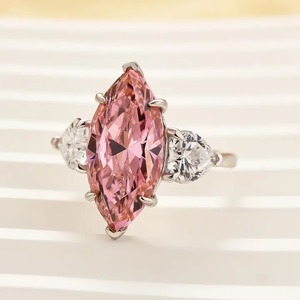 Nuevo Diseño Anillo de Compromiso Vintage de Plata de Ley 925 con Moissanita de Corte Marquesa y Corte Corazón de 6.0 Quilates, Bañado en Oro Blanco y Plata, Anillo Rosa - Product Image 3