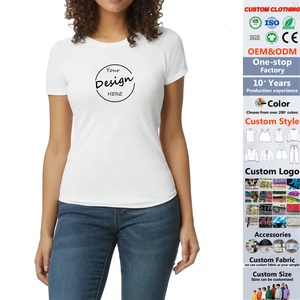 Ingrosso <span class=keywords><strong>t</strong></span>-<span class=keywords><strong>Shirt</strong></span> in cotone 100% 180GSM manica corta donna in bianco con Logo stampato personalizzato morbido di alta qualità - Product Image 1