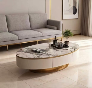 Set di mobili da salotto di lusso con struttura in acciaio inox nuovo tavolino in <span class=keywords><strong>pelle</strong></span> cassetto TV mobile con <span class=keywords><strong>centro</strong></span> in marmo - Product Image 5