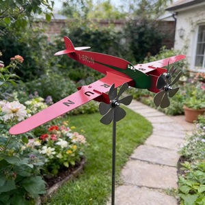 Décoration <span class=keywords><strong>de</strong></span> <span class=keywords><strong>jardin</strong></span> : Indicateur <span class=keywords><strong>de</strong></span> direction du vent 3D <span class=keywords><strong>en</strong></span> <span class=keywords><strong>fer</strong></span>, type avion, à insérer au sol ou sur toit, thermomètre et hygromètre, revêtement poudré - Product Image 1