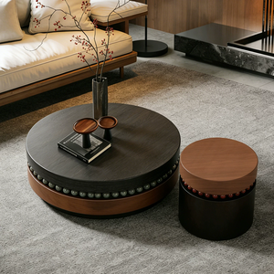 Table basse moderne en noyer, style <span class=keywords><strong>vintage</strong></span> italien, haut de gamme, créative, ronde, en bois, pour salon. - Product Image 4
