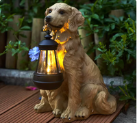 Lampe solaire artistique en résine, peinte à la main, pour extérieur, cour, animal réaliste, chien mignon, jardin, villa, pelouse, Noël