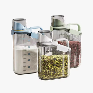 Organizador de cereales de alta calidad, contenedor de almacenamiento de alimentos secos de plástico transparente con asa para uso doméstico en la cocina - Product Image 1
