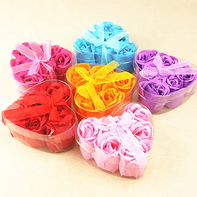 Wholesale rose Flower Soap 6 Pcs bath rose soap flower in heart shape box