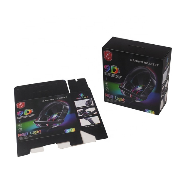 Special Designs Soft Private Label Gaming Headset Box Microphone Headset Black Paper Boxes