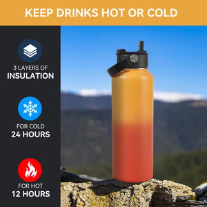Botella de Agua Aislada al Vacío de Acero Inoxidable de 40 oz, Doble Pared, Tapa Abatible Antideslizante, Taza de Viaje, Diseño Moderno, Color Degradado - Product Image 2