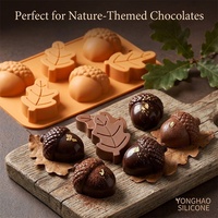 Moule en silicone de qualité alimentaire à 6 cavités, antiadhésif, en forme de feuille et d'acorn, pour bonbons de Thanksgiving, facile à démouler, vente en gros, DIY