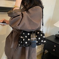 Tas Tangan Bahu Dekorasi Gesper Polka Dot Vintage Tas Selempang Tali Dapat Dilepas Tas Selempang Wanita untuk Kencan Harian dan Belanja Jalanan