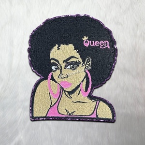 Tùy chỉnh afro Đen người phụ nữ thêu sắt-on vá thiết kế đính cườm hoa và hình trái tim cho Hat Trang trí vải-vật liệu chính - Product Image 1