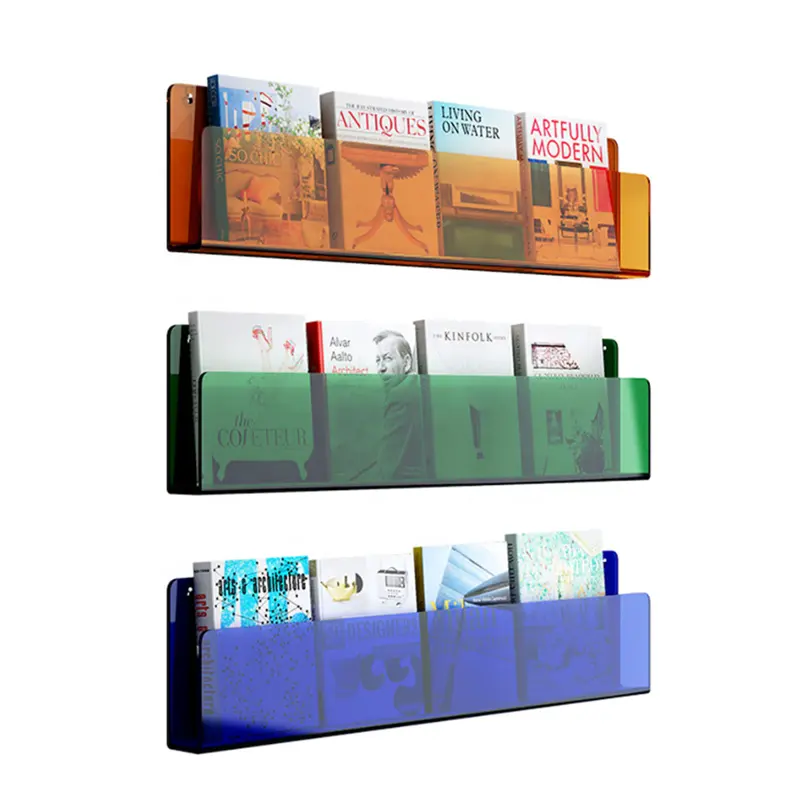 Wall Mount Translucent Colored Acrylic Bookshelf Rack Picture Book Display Shelf