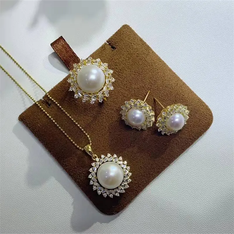Collier et boucles d'oreilles en argent sterling 925, ensemble de bijoux pour femmes, perles naturelles d'eau douce, zircone cubique