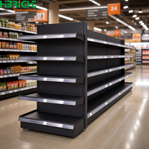 Estanterías Góndola de Doble Cara Reforzadas, Exhibidores Metálicos Negros con Estantes Perforados para Supermercados y Tiendas Minoristas - Product Image 1