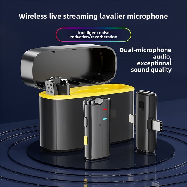 Wireless Dual Lavalier Clip Mic Intelligent Noise Reduction Charging Case Lightning Type-C Live Streaming Vlog Video Recording