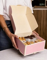Boîte à biscuits personnalisée, recyclable, pliable, rose, pour gâteaux, bonbons, beignets et macarons