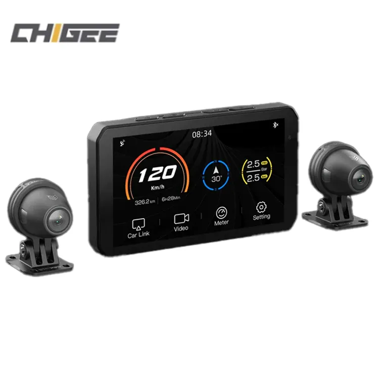 CHIGEE Universal 5 Inch Touch Screen Motorcycle Front And Rear Camer Motorbike Dash Cam Dashboard Dual Camera