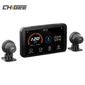 Chigee phổ 5 inch màn hình cảm ứng xe máy phía trước và phía sau Camer xe máy Dash Cam Bảng điều khiển máy ảnh kép