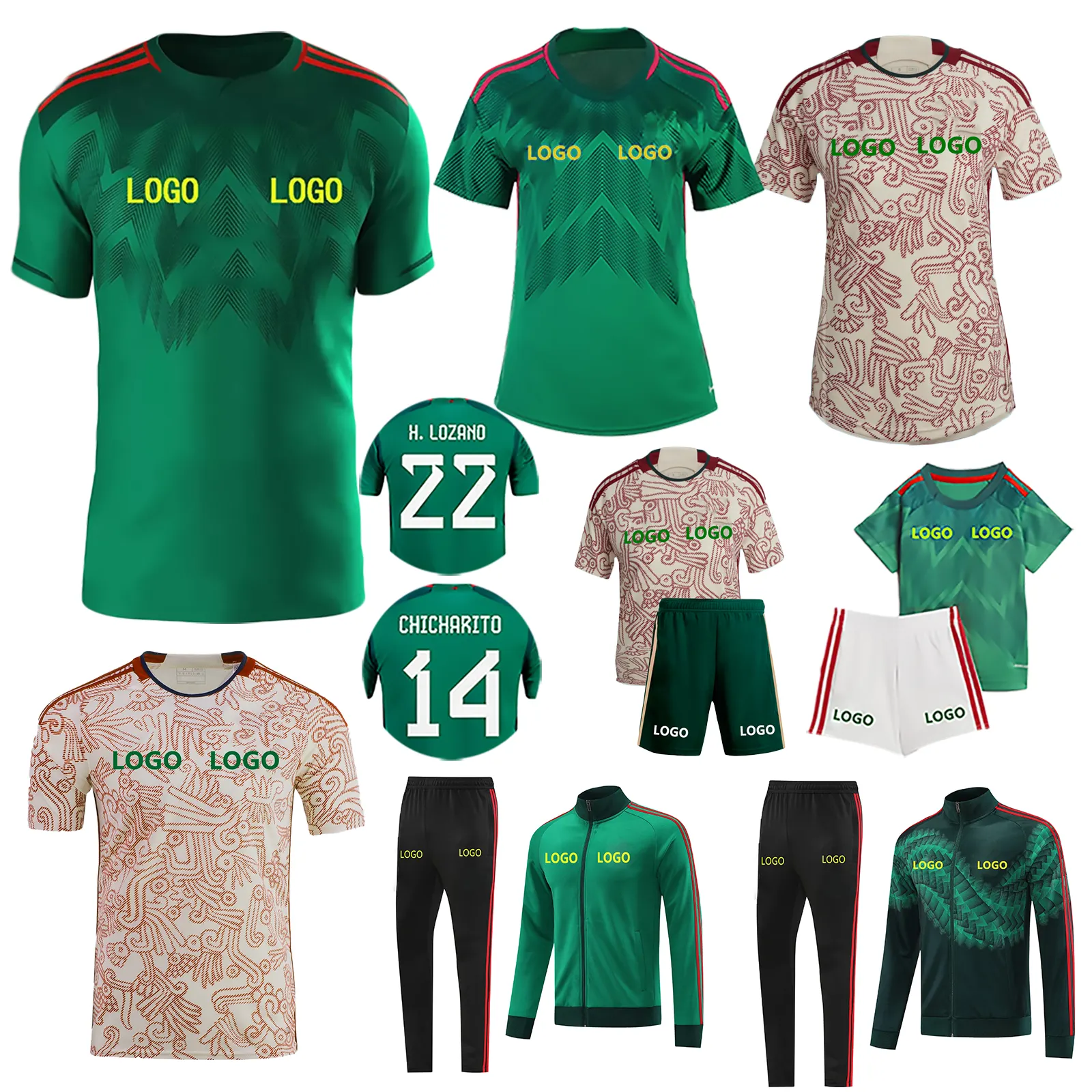 Uniforme de fútbol de equipo nacional de México para niños y mujeres, conjunto de Chaqueta larga personalizada, equipación de casa, prepartido, 22-23, 2022