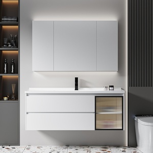 Meuble de salle de bain intelligent moderne avec miroir anti-buée et lavabo intégré en céramique - Product Image 3