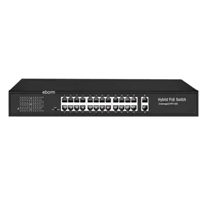 Comutador PoE rápido Ethernet Gigabit uplink 24 portas 100M 24 portas 300W 250 metros de distância Comutador PoE para câmera IP e AP sem fio