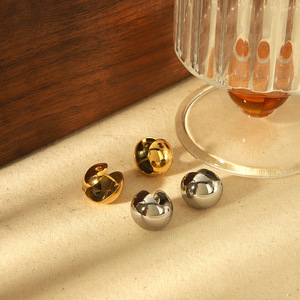 Pendientes de clip con forma de bola, oro, plata, acero de titanio, pendientes geométricos de moda para mujer TE6705 - Product Image 2