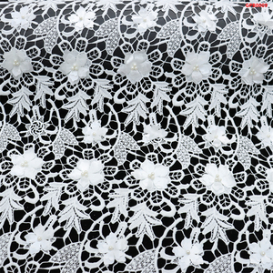 Tessuto in Pizzo <span class=keywords><strong>Guipure</strong></span> Solubile in Acqua con Ricami 3D di Fiori e Perline Colorate, Tessuto per Ricamo all'Ingrosso - Product Image 6