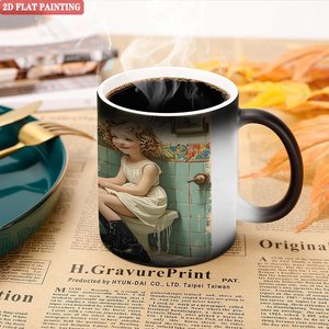 Mug en céramique noir givré de 11 oz, tasse à café activée par la chaleur avec un design de peinture plate 2D - Product Image 5