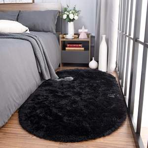 Petit <span class=keywords><strong>tapis</strong></span> ovale noir moelleux et doux, à poils longs, antidérapant, pour chambre d'enfant, dortoir, couloir - Product Image 3