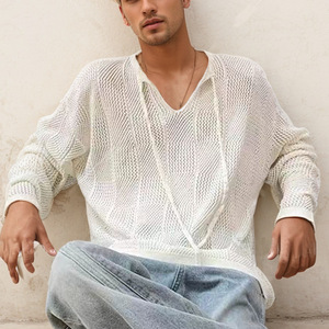 Abbigliamento uomo autunno elastico traforato Micro-<span class=keywords><strong>trasparente</strong></span> maglione manica lunga da uomo - Product Image 1