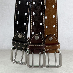 Ceinture minimaliste pour homme en cuir pleine fleur, ceinture à boucle à ardillon ajourée avec trous pré-percés pour jeans - Product Image 2