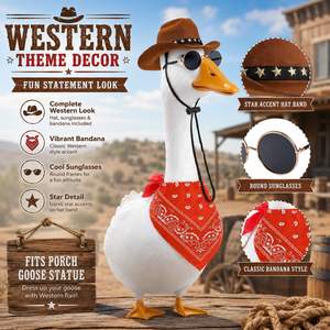 Décoration de jardin extérieure amusante : Plaque suspendue en forme de canard cowboy avec bandana rouge et chapeau marron - Product Image 3