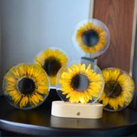 Lovebay Cadeaux uniques pour la Saint-Valentin, lampe de nuit en résine avec un vrai tournesol, fleur éternelle réelle pour elle, lampe de chevet pour la décoration de la maison