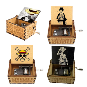 Boîte à musique en bois gravée à la main, style vintage, 6,4 cm, <span class=keywords><strong>avec</strong></span> manivelle, motif Anime Luffy et les Pirates du <span class=keywords><strong>Chapeau</strong></span> <span class=keywords><strong>de</strong></span> <span class=keywords><strong>Paille</strong></span>, 17 designs, idéale comme cadeau promotionnel - Product Image 1