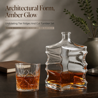 Carafe à spiritueux en verre sculpté Solent, bouteille en verre à ridules ondulées, verre à whisky en cristal taillé, emballage en gros