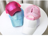 Casquettes de baseball unisexe en maille décontractées à paillettes unies pour l'été 2023, style trucker, avec ouverture pour queue de cheval, pour activités de plein air et voyage, 6 panneaux - Vente en gros