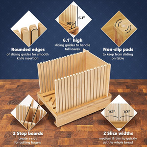 Nhỏ gọn có thể gập lại Loaf Cutter có thể điều chỉnh <span class=keywords><strong>Slice</strong></span> Chiều rộng bánh mì slicing hướng dẫn tre bánh mì Slicer cho tự chế bánh mì - Product Image 4