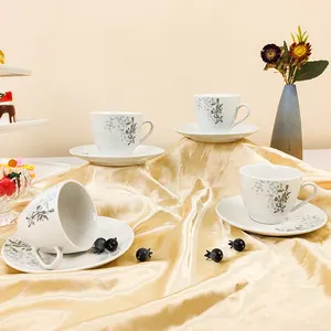 Ensemble de tasses à café et soucoupes éthiopiennes 90ml Vaisselle en céramique pour les fêtes et les vacances avec boîte à tasses à thé-Idéal pour les restaurants